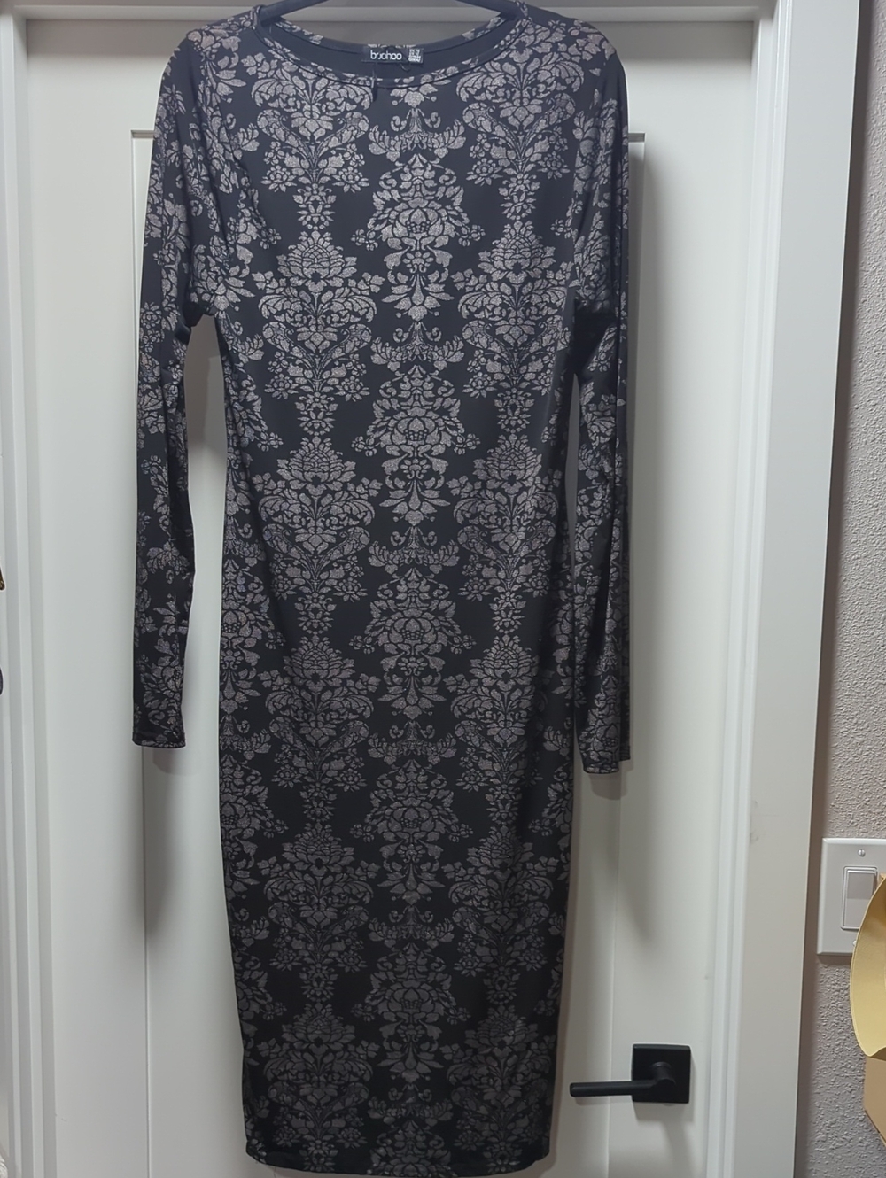 Boohoo Black Long-Sleeve Floral Bodycon Dress